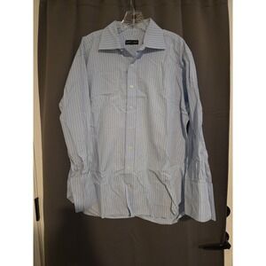 Robert Talbott‎ Light Blue Pinstripe Dress Shirt, Men's Large 16.5 33 Button Up